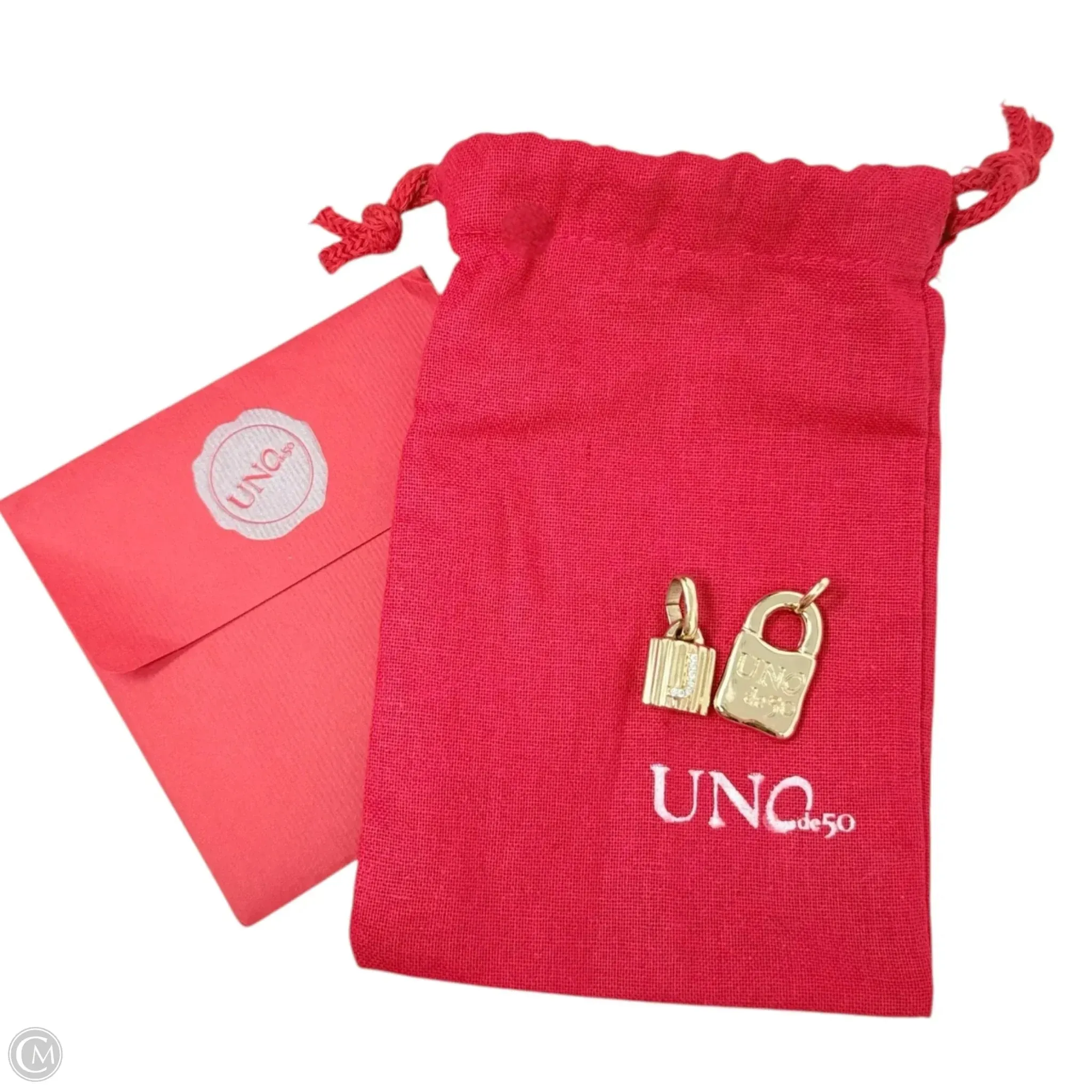 18K Gold-Plated Padlock Charm With Topaz Letter J & Gold Padlock Charm By Uno De 50