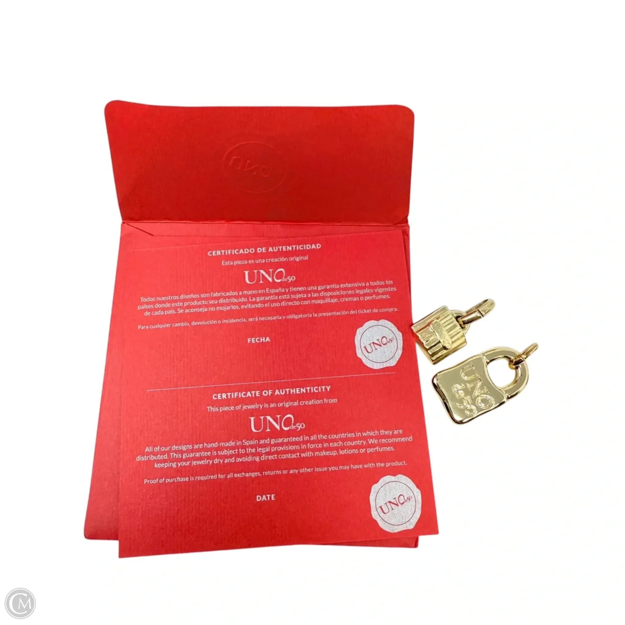 18K Gold-Plated Padlock Charm With Topaz Letter J & Gold Padlock Charm By Uno De 50