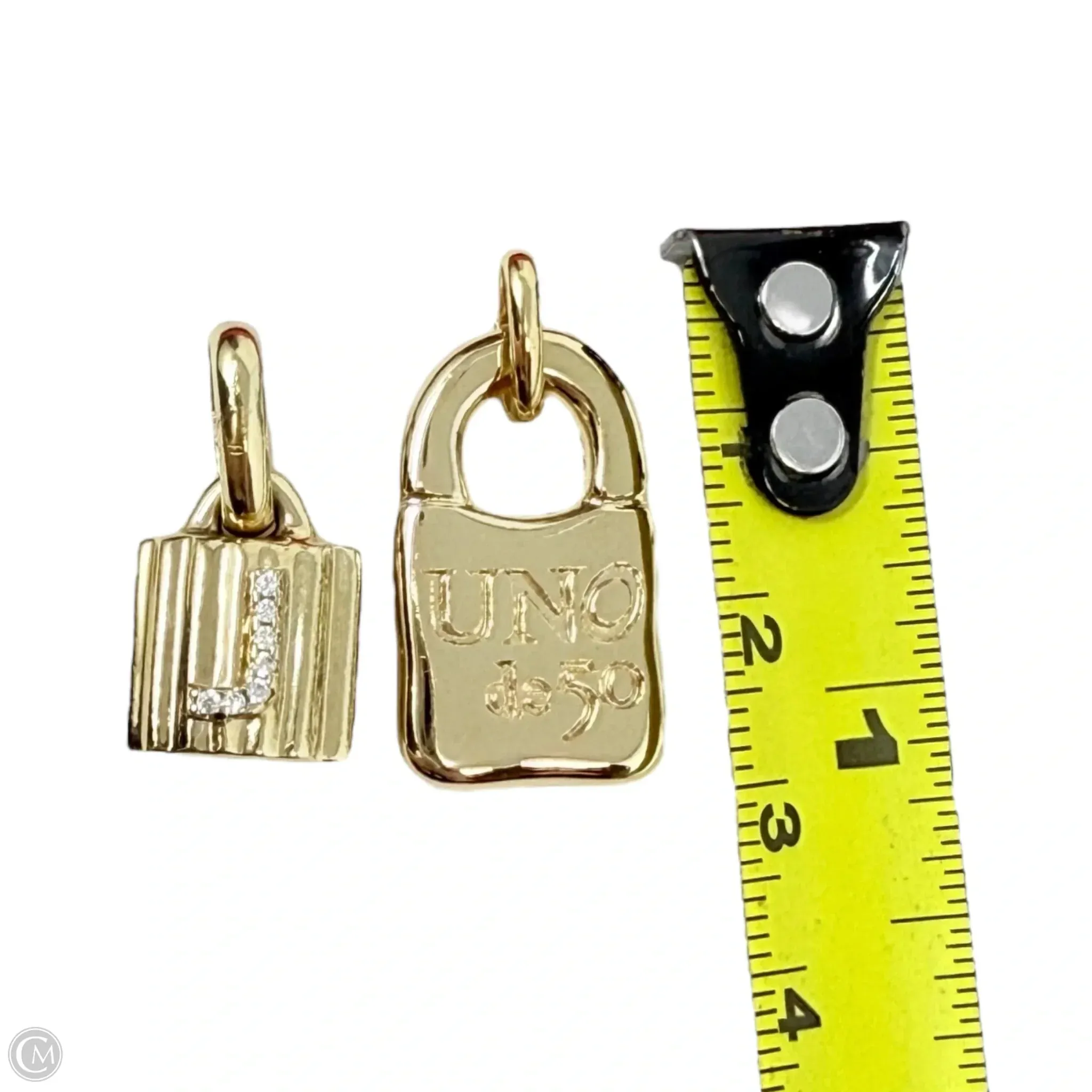 18K Gold-Plated Padlock Charm With Topaz Letter J & Gold Padlock Charm By Uno De 50
