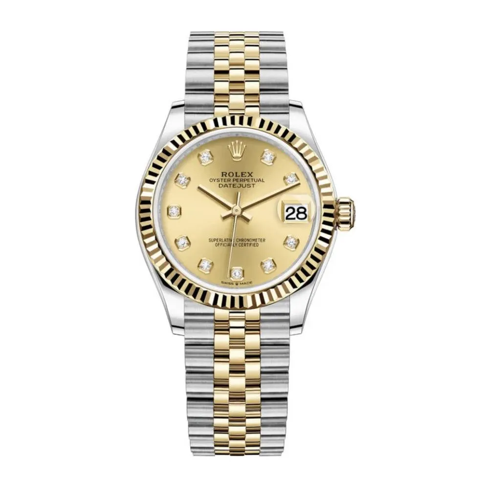 2025 Model Rolex Datejust 31mm - Ref: 278273-0026 - Champagne Diamond Dial, Two Tone Stainless Steel & 18K Yellow Gold Jubilee Bracelet Women's Watch