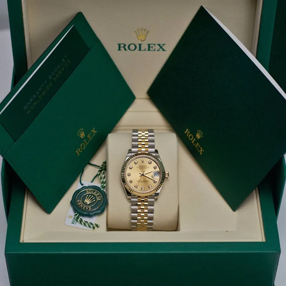 2025 Model Rolex Datejust 31mm - Ref: 278273-0026 - Champagne Diamond Dial, Two Tone Stainless Steel & 18K Yellow Gold Jubilee Bracelet Women's Watch