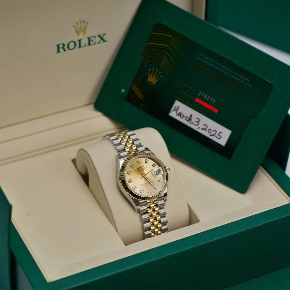 2025 Model Rolex Datejust 31mm - Ref: 278273-0026 - Champagne Diamond Dial, Two Tone Stainless Steel & 18K Yellow Gold Jubilee Bracelet Women's Watch