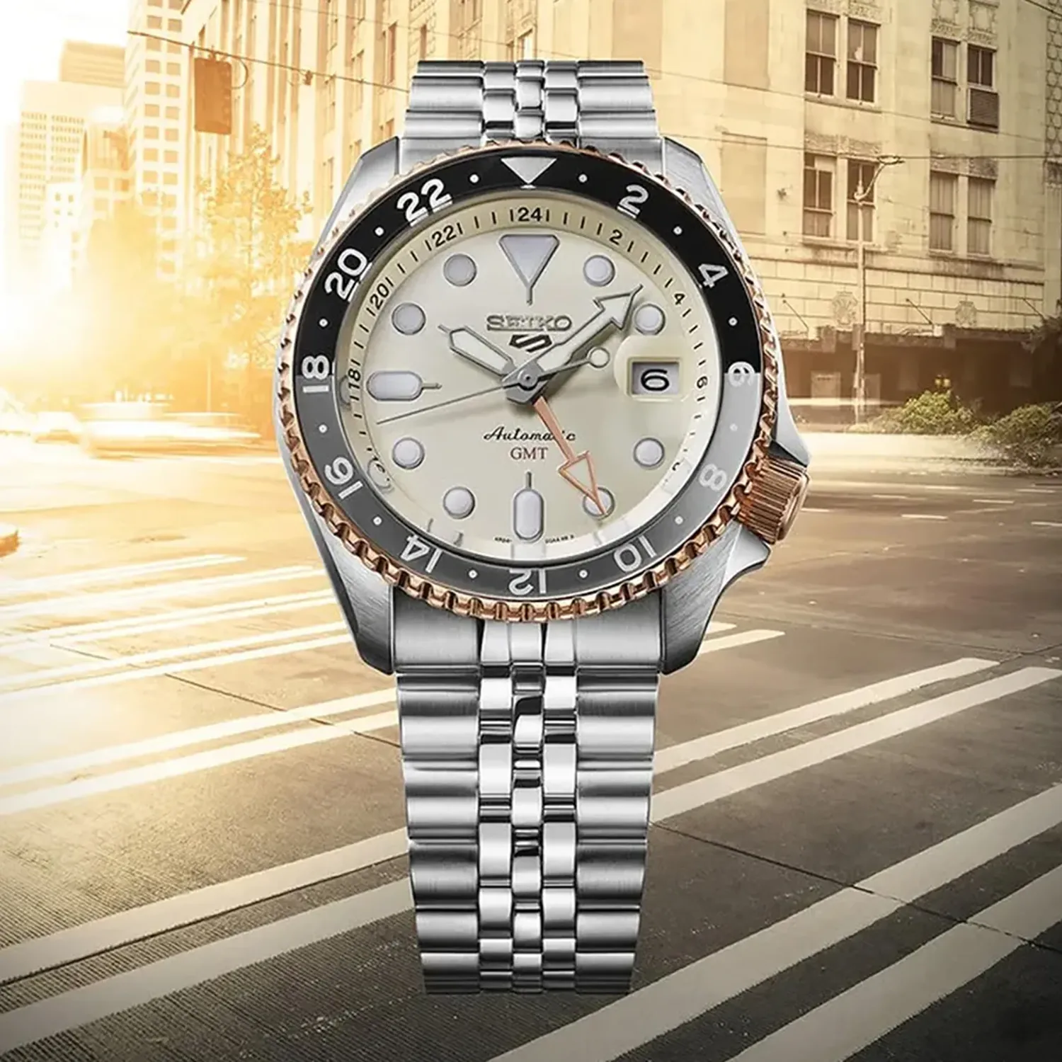 5 Sports GMT Asian Limited Edition Men Automatic Yellow Dial Analog Stainless Steel Watch SSK046K1