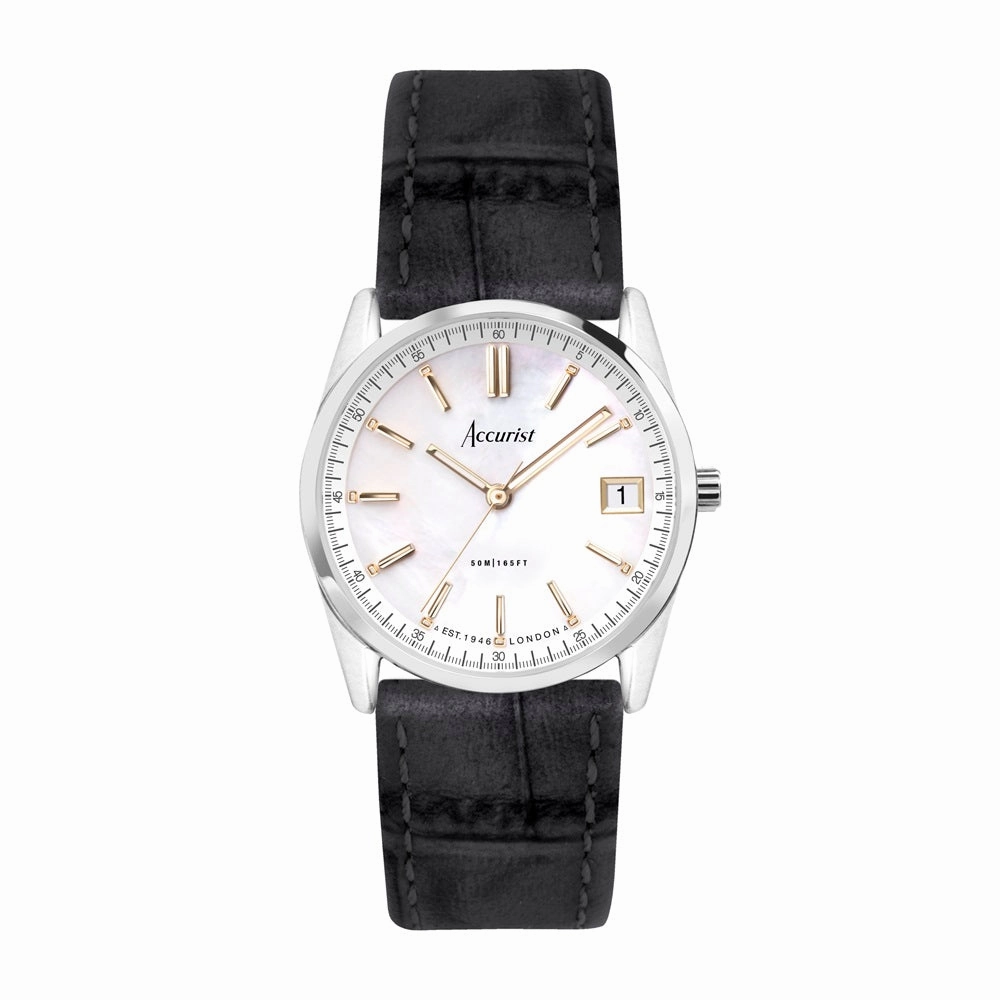 Accurist Everyday Ladies Watch Black Leather Strap 74004X