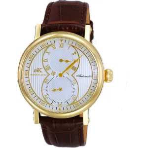 Adee Kaye Men's Watch - Mondo Automatic Silver Tone Dial Brown Strap | AK5665-MGSV