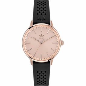 Adidas Women's Watch - Originals Quartz Rose Gold Tone Dial Black Strap | AOSY22070