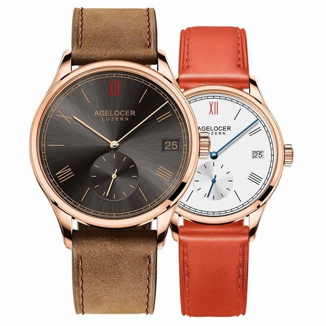 Agelocer Switzerland brand Casual lovers watches couple 2 pieces stainless steel Men Women Couple Wrist watches with watch box