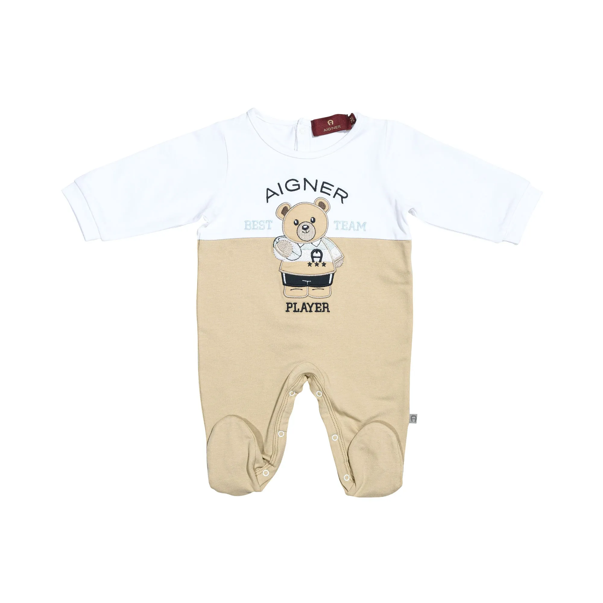 Aigner Kids New Born Boy's Beige & White Sleepsuit Set