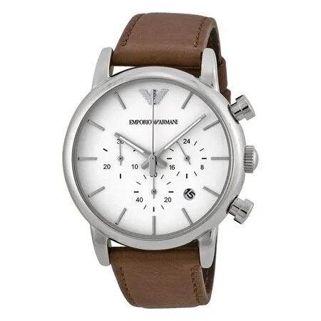 Armani Emporio Men's White Dial Brown Leather Chronograph Watch SKU456