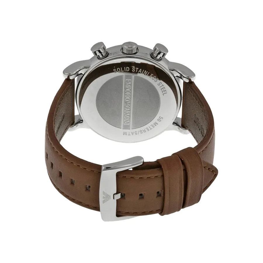 Armani Emporio Men's White Dial Brown Leather Chronograph Watch SKU456
