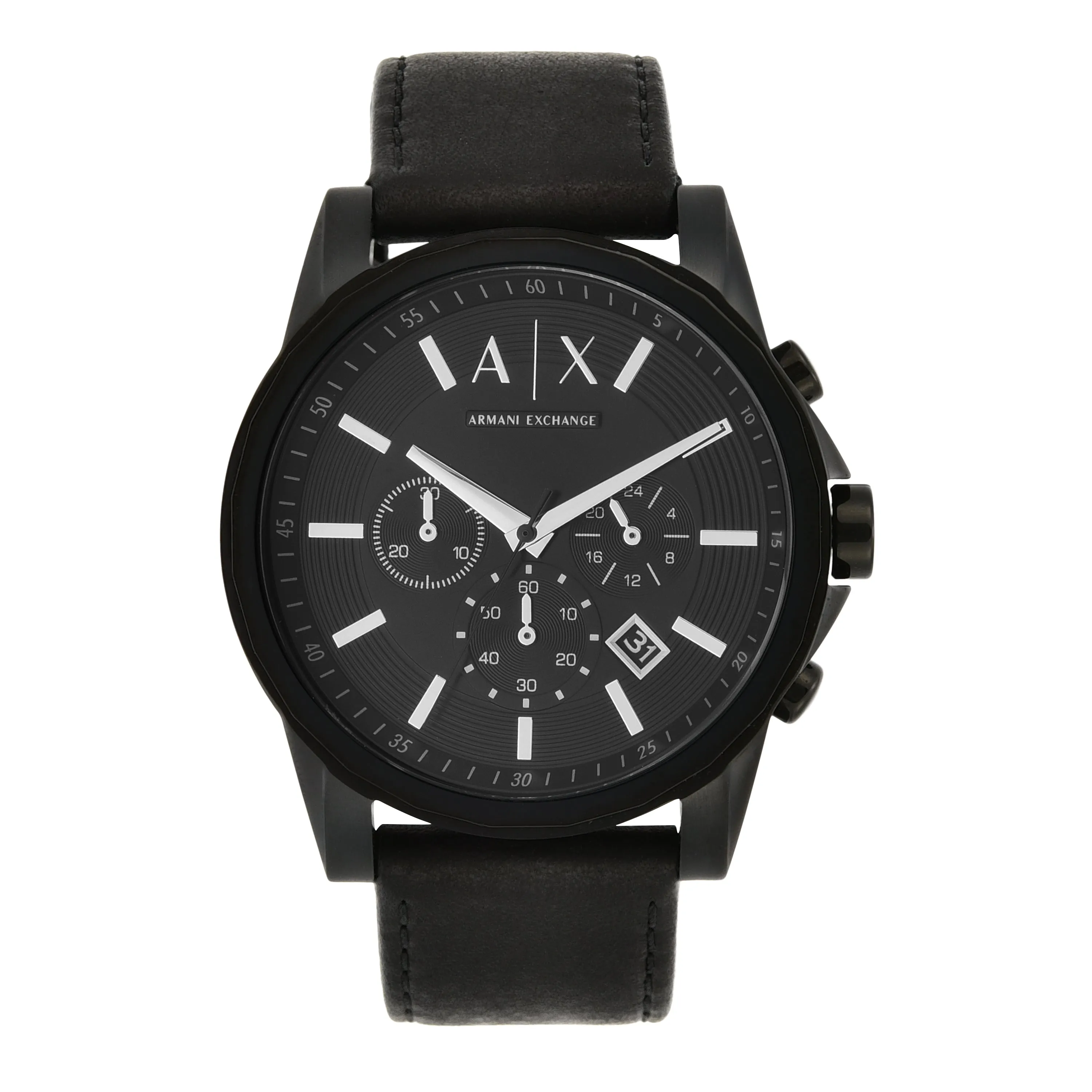 Armani Exchange Men's Black Chronograph Watch with Leather Band AX2098