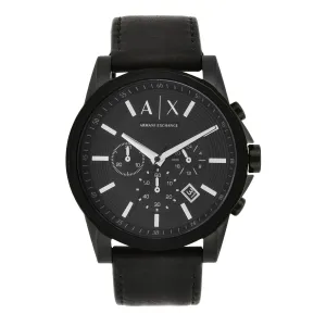 Armani Exchange Men's Black Chronograph Watch with Leather Band AX2098