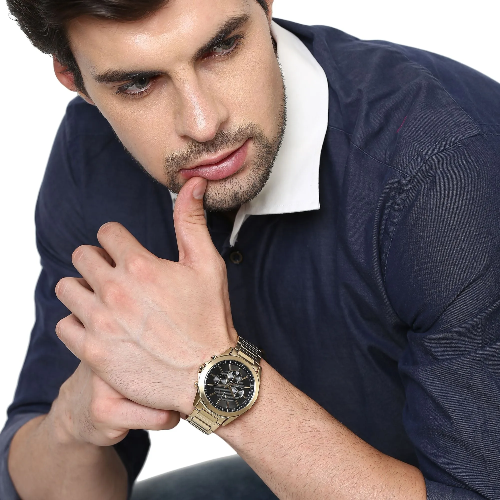 Armani Luxurious Gold Chronograph Black Dial Watch for Men AX2611