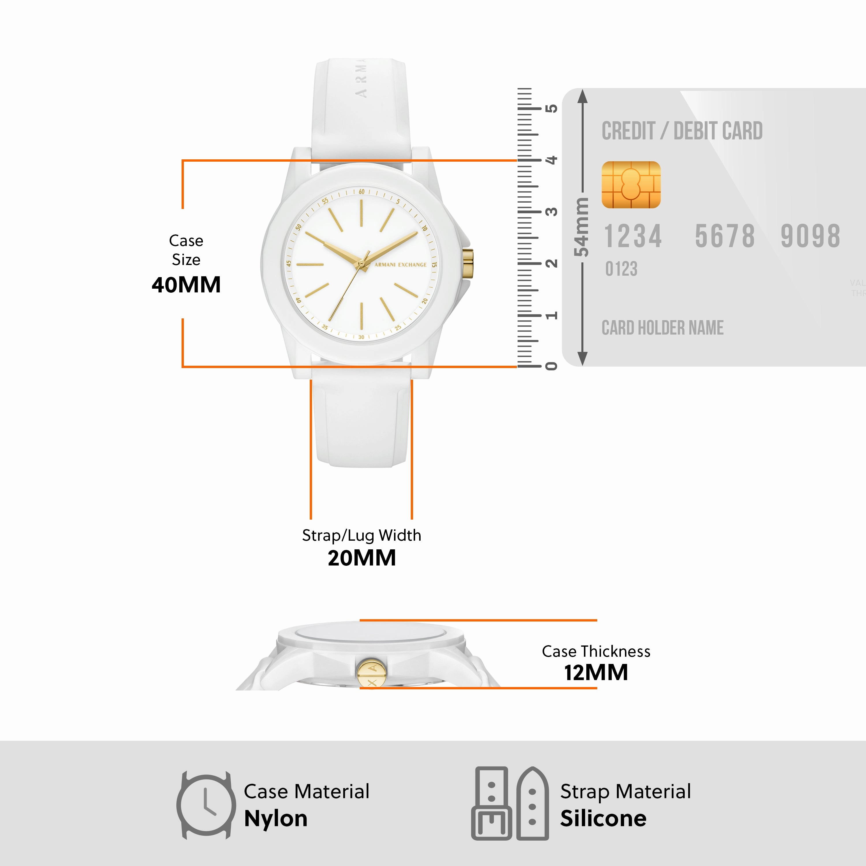 Armani Exchange Three-Hand White and Gold Rubber band Watch AX7126