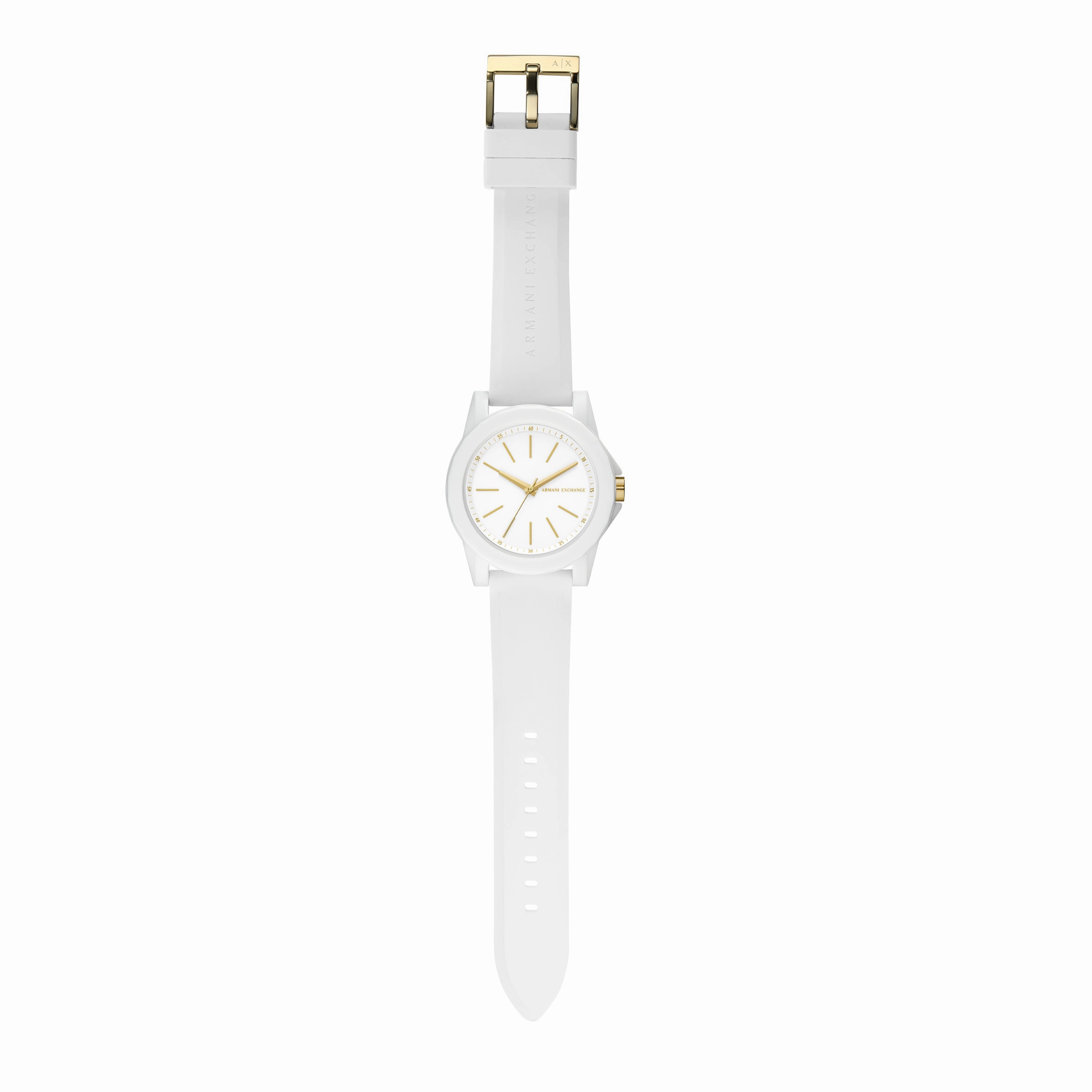 Armani Exchange Three-Hand White and Gold Rubber band Watch AX7126