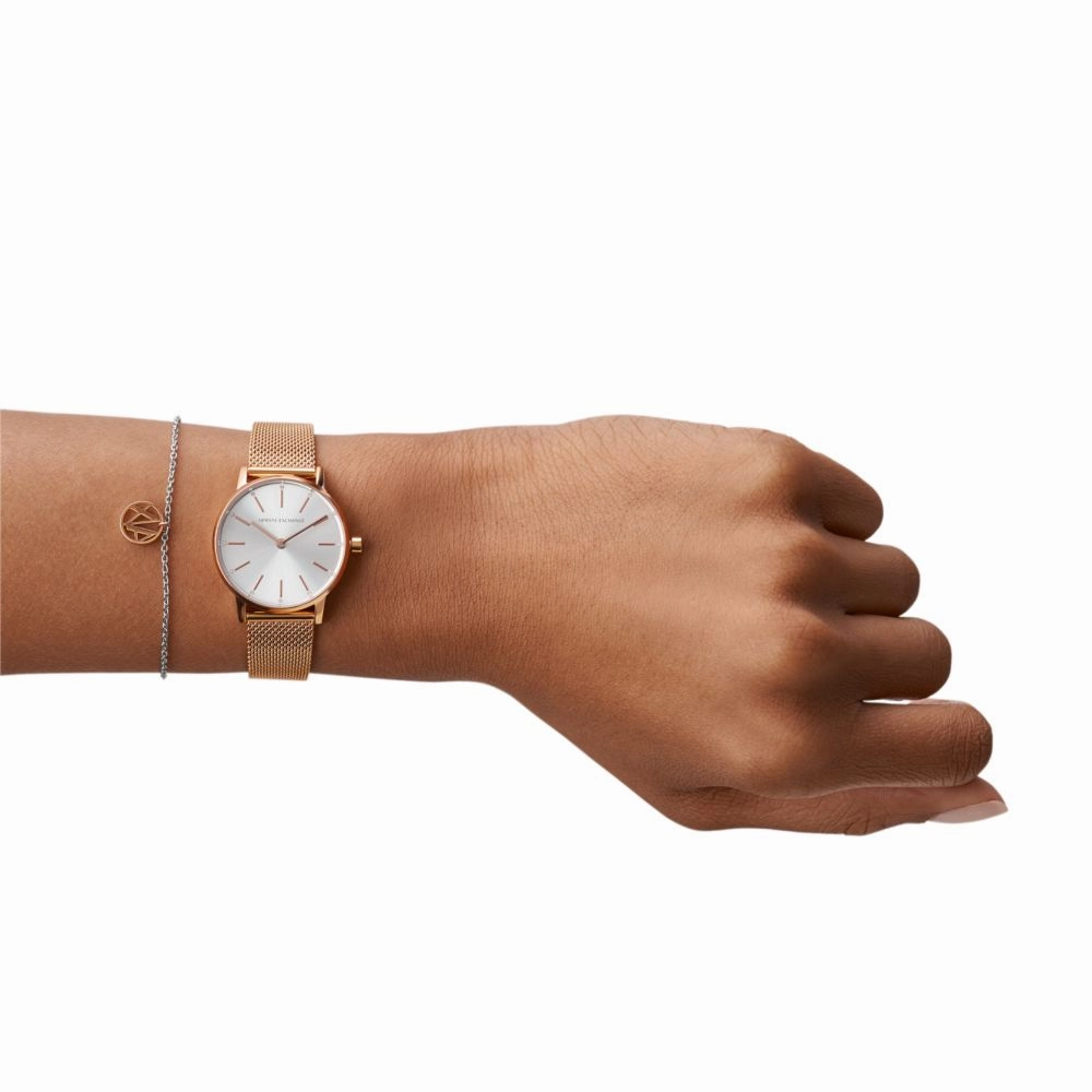 Armani Exchange Two-Hand Rose Gold-Tone Stainless Steel Watch and Bracelet Gift Set AX7121