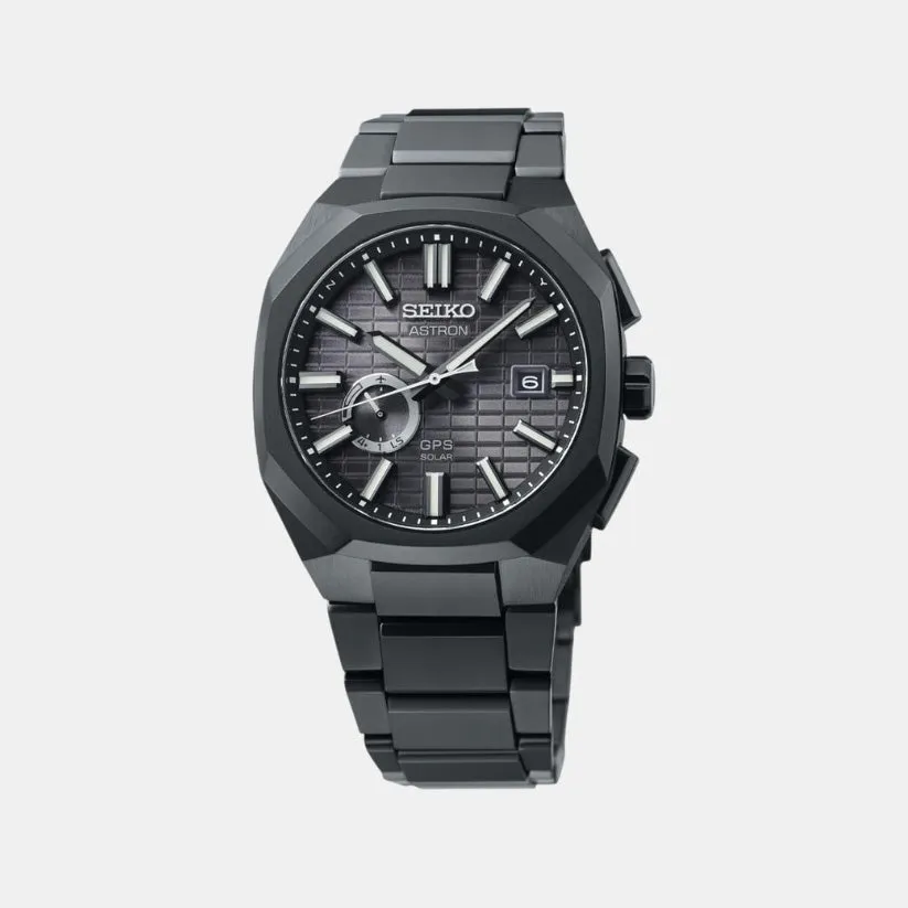 Astron Men Solar Black Dial Analog Stainless Steel Watch SSJ015J1