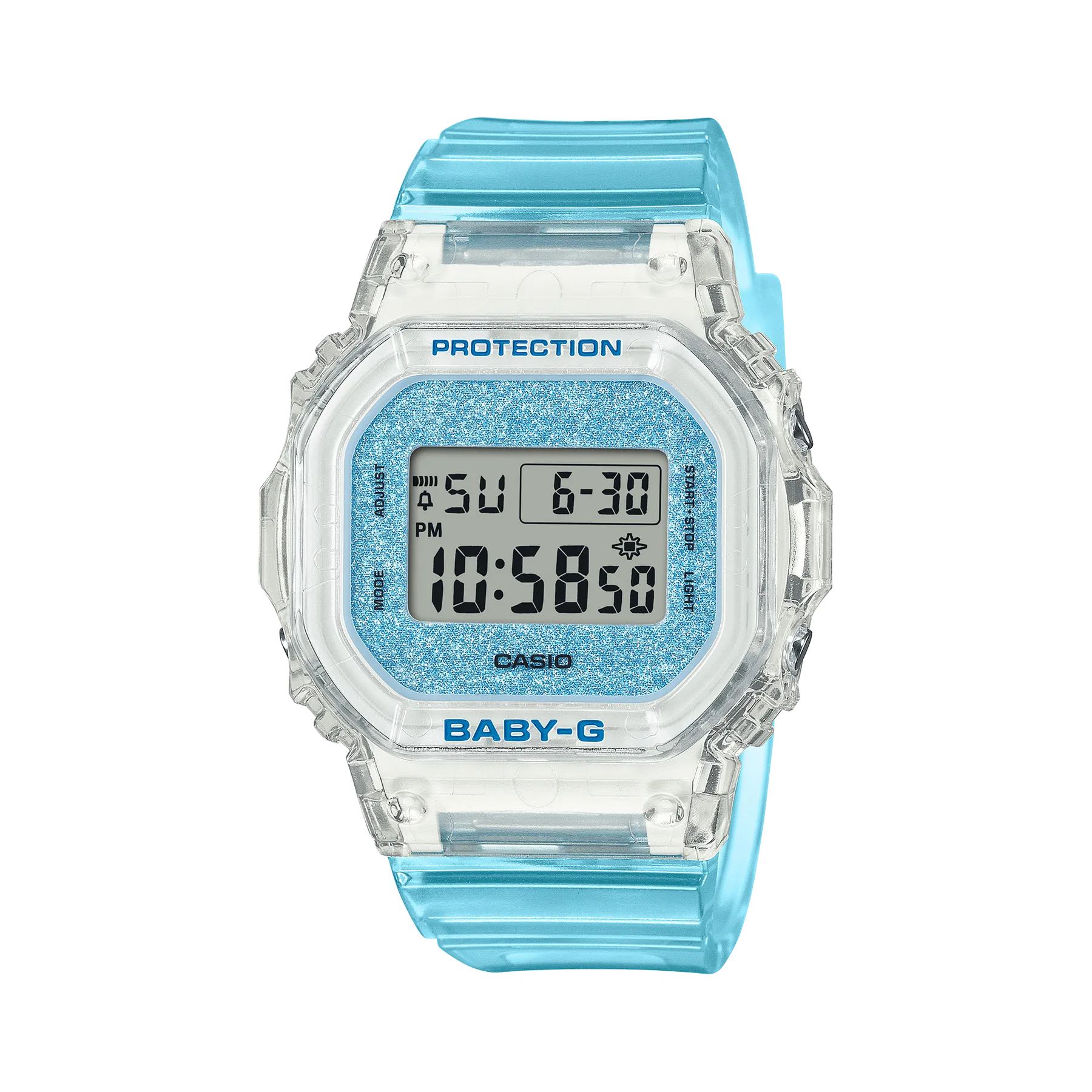Baby-G Digital Glitter Blue Transparent Resin Band Watch BGD565GC-2D