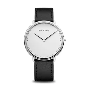 Bering Black Leather Belt Watch with White Ultra Slim Dial | 15739-404