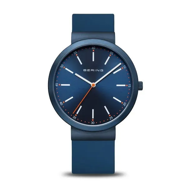 Bering - Blue Sunray Dial With Blue & Orange Silicone Strap