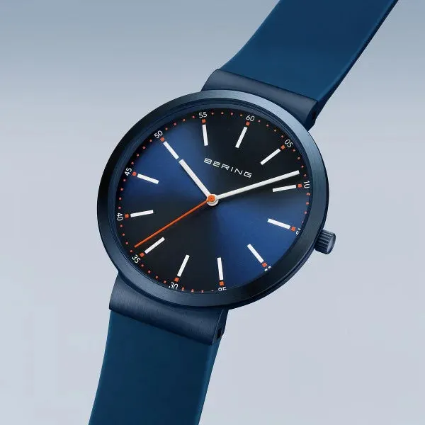 Bering - Blue Sunray Dial With Blue & Orange Silicone Strap