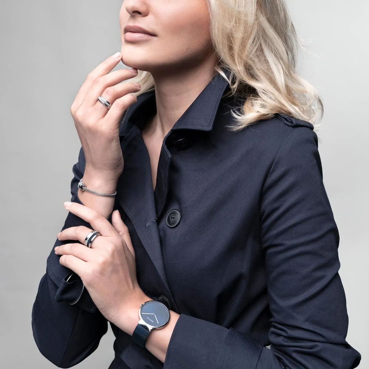 Bering Classic Brushed Silver Blue Milanese Mesh Watch