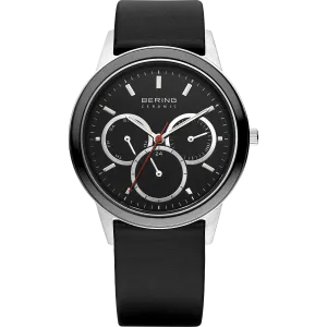 Bering - Gents Multi function Black Ceramic Bezel Black Leather Watch