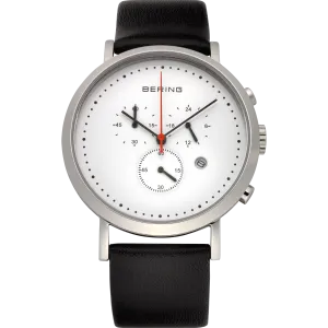 Bering - Gents SS Multifunction White Dial Black Leather Watch