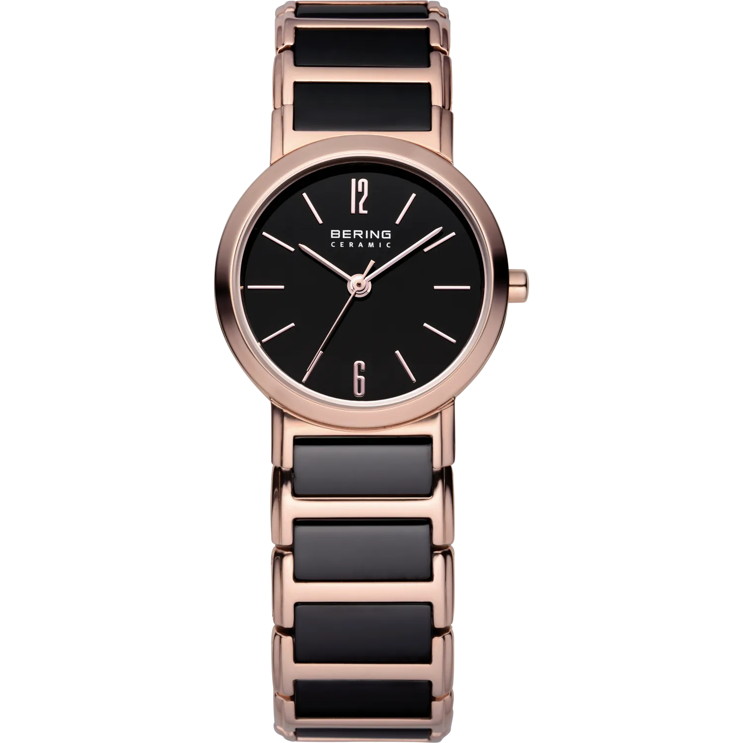 Bering - Ladies Black Ceramic & Rose Link Watch