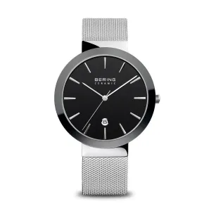 Bering - Ladies Ceramic Silver/Black Milanese Strap Watch