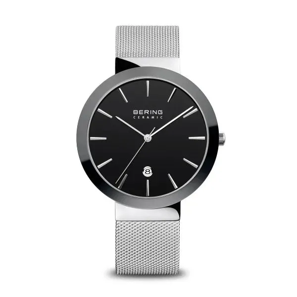 Bering - Ladies Ceramic Silver/Black Milanese Strap Watch