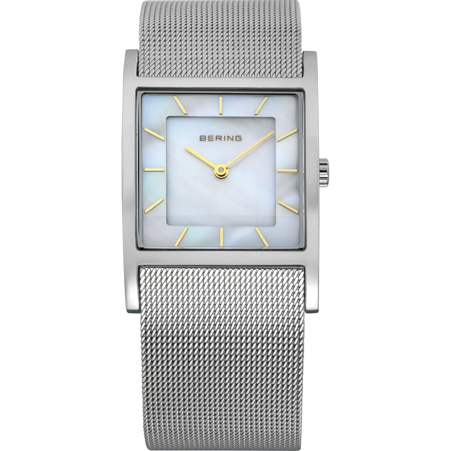 Bering - Ladies Square Mother Of Pearl & Stainless Steel Mesh Watch