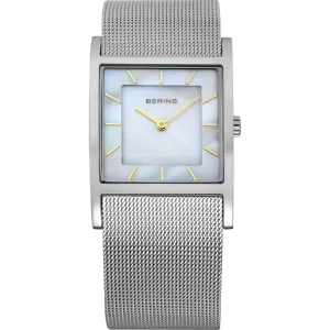 Bering - Ladies Square Mother Of Pearl & Stainless Steel Mesh Watch