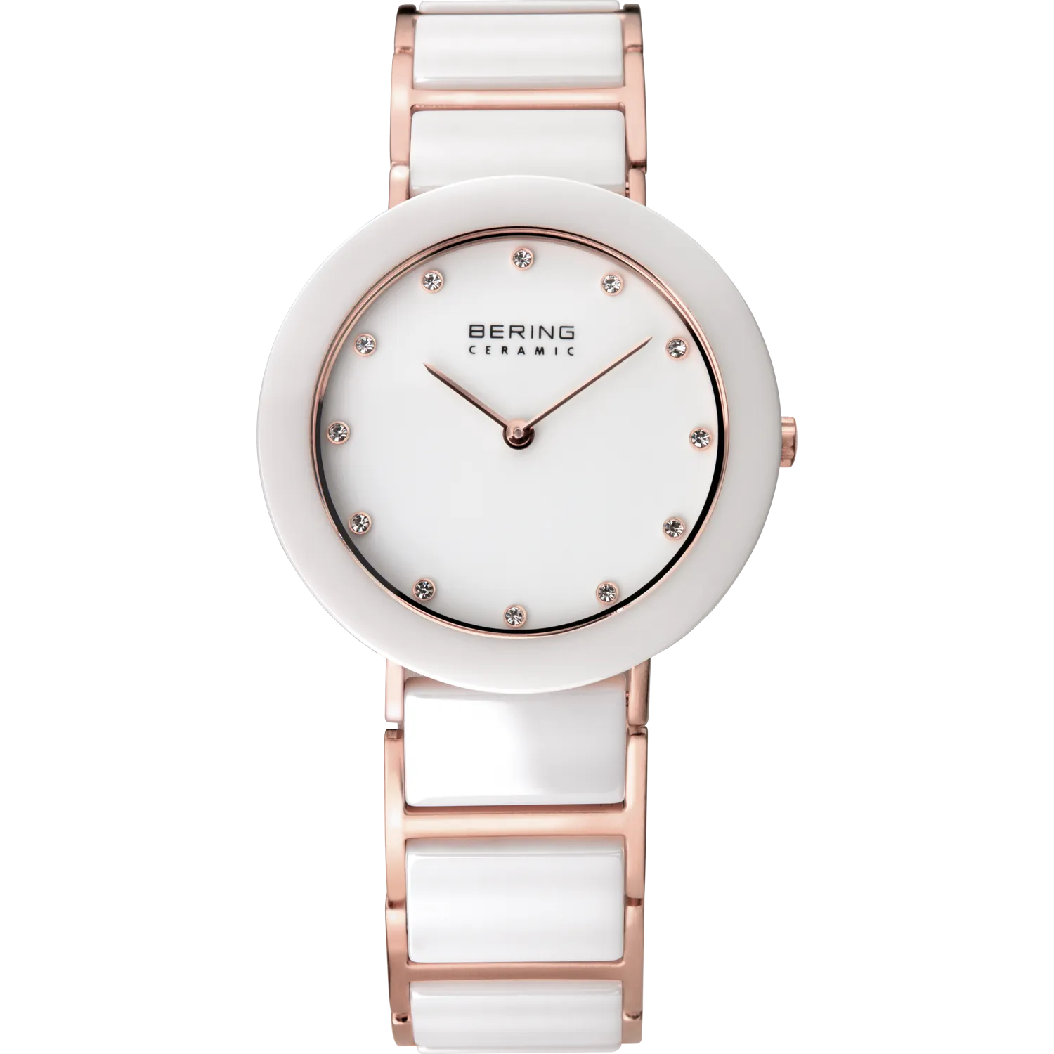 Bering - Ladies White Ceramic & Rose Swarovski Elements Watch