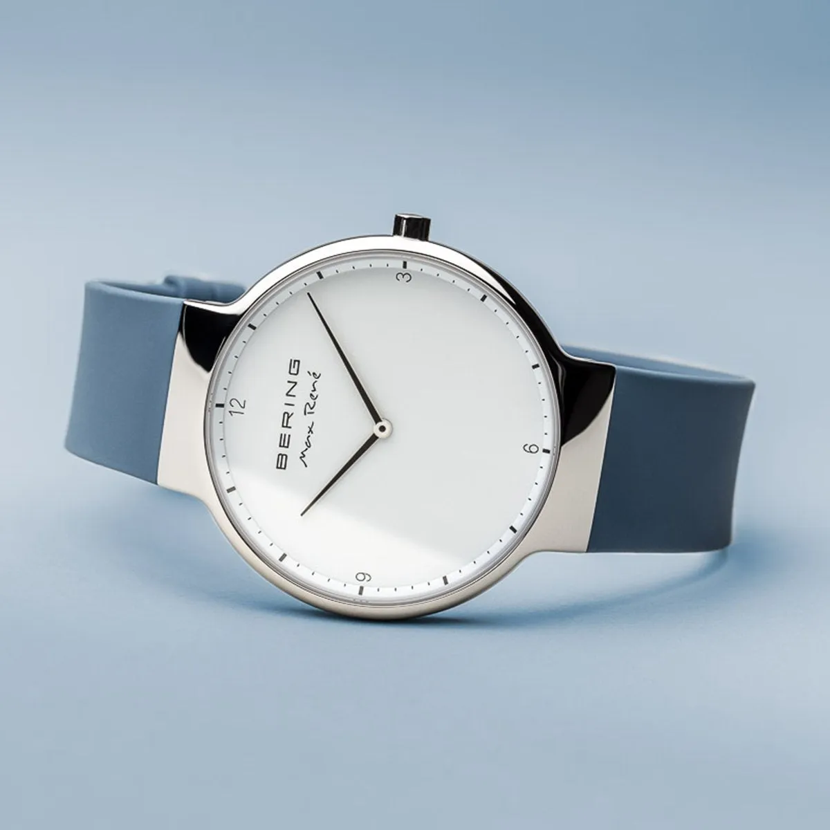 Bering Max Ren Polished Silver Blue Silicone Watch