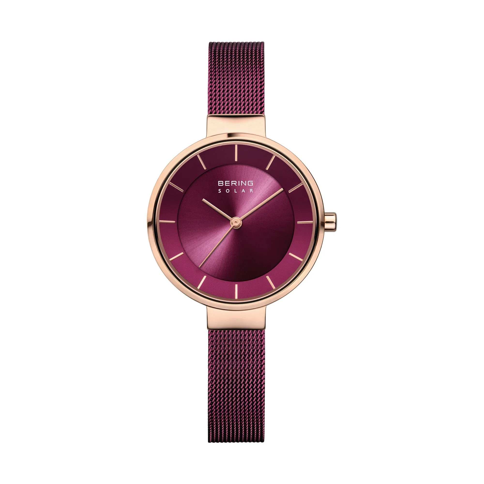 Bering Solar 31mm Rose Gold Purple Milanese Strap Watch