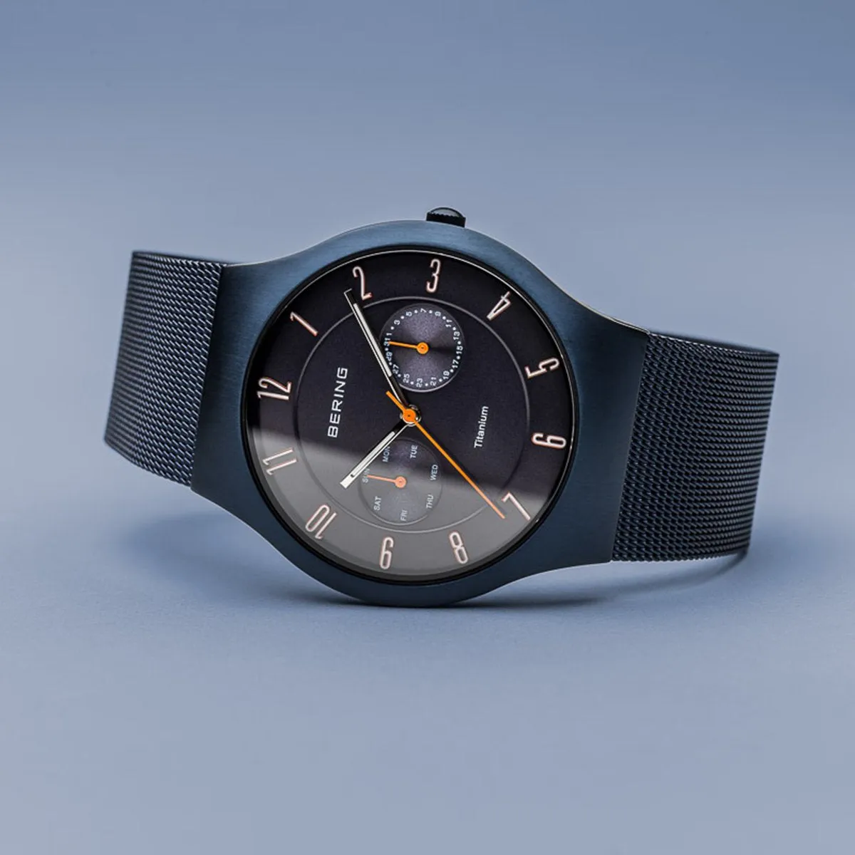 Bering Titanium Brushed Blue Mesh Watch