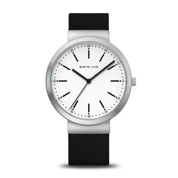 Bering - White Sunray Dial With Black Silicon Strap