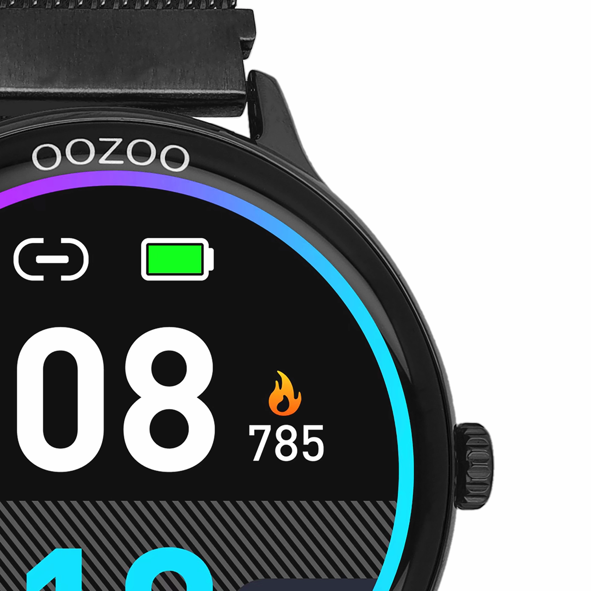 Black OOZOO smartwatch with black metal mesh bracelet - Q00139