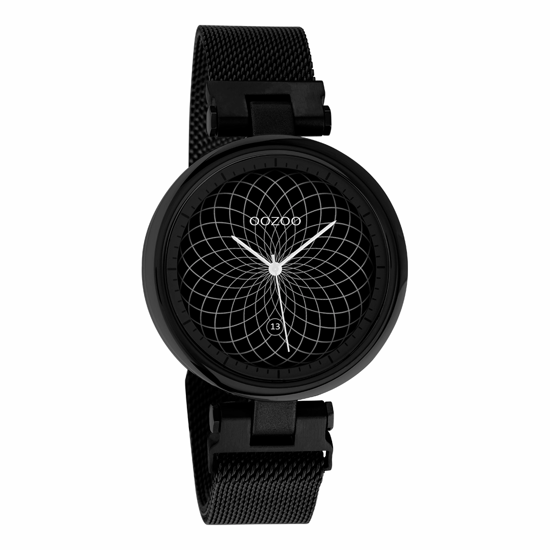Black OOZOO smartwatch with black metal mesh bracelet - Q00411