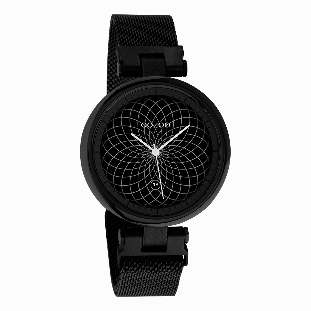 Black OOZOO smartwatch with black metal mesh bracelet - Q00411