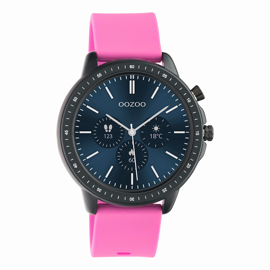 Black OOZOO smartwatch with raspberry pink rubber strap - Q00331