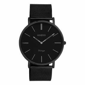 Black OOZOO watch with black metal mesh bracelet - C9932