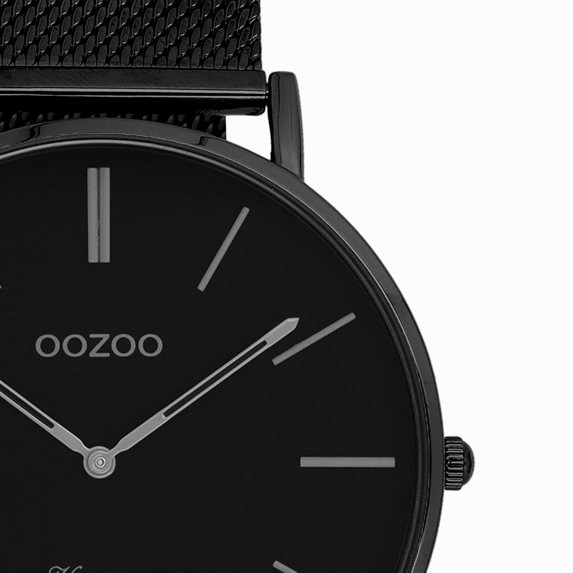 Black OOZOO watch with black metal mesh bracelet - C9932