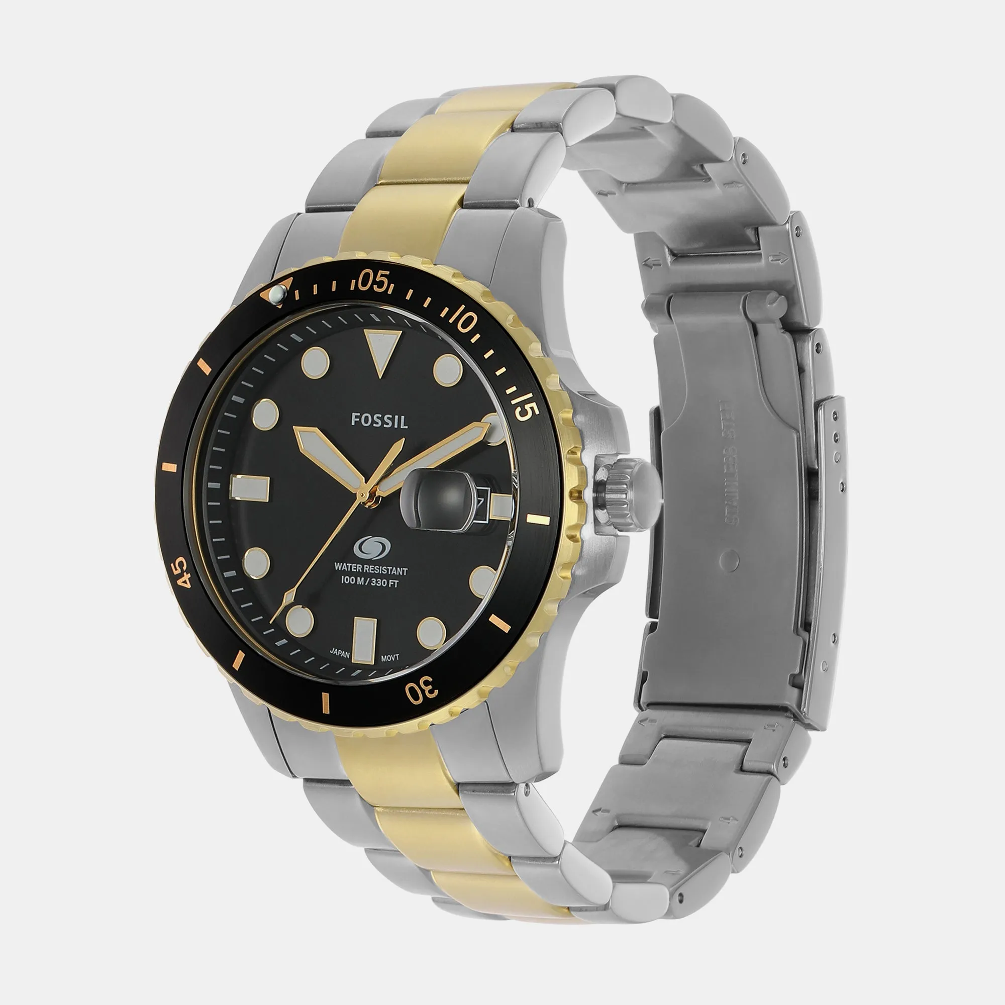 Blue Dive Men Quartz Black Dial Analog Stainless Steel Watch FS6031