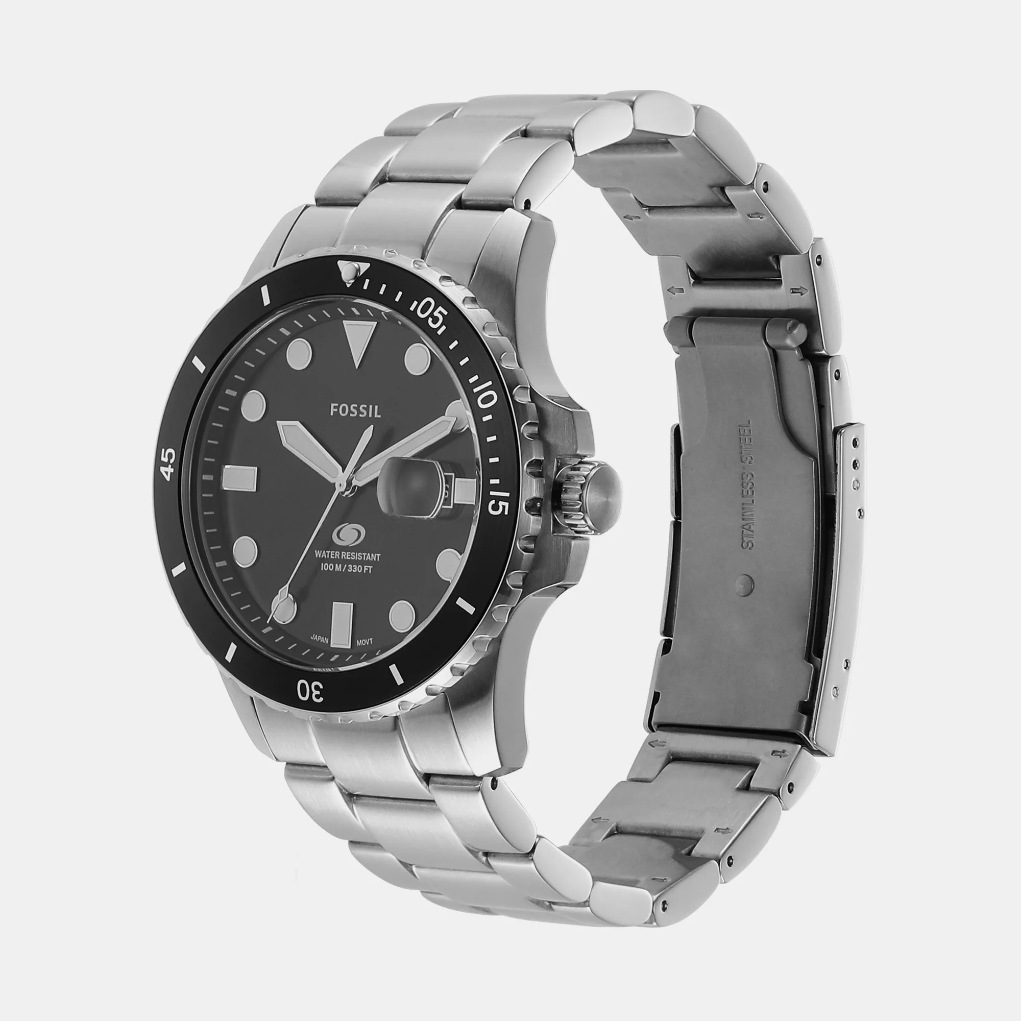 Blue Dive Men Quartz Black Dial Analog Stainless Steel Watch FS6032