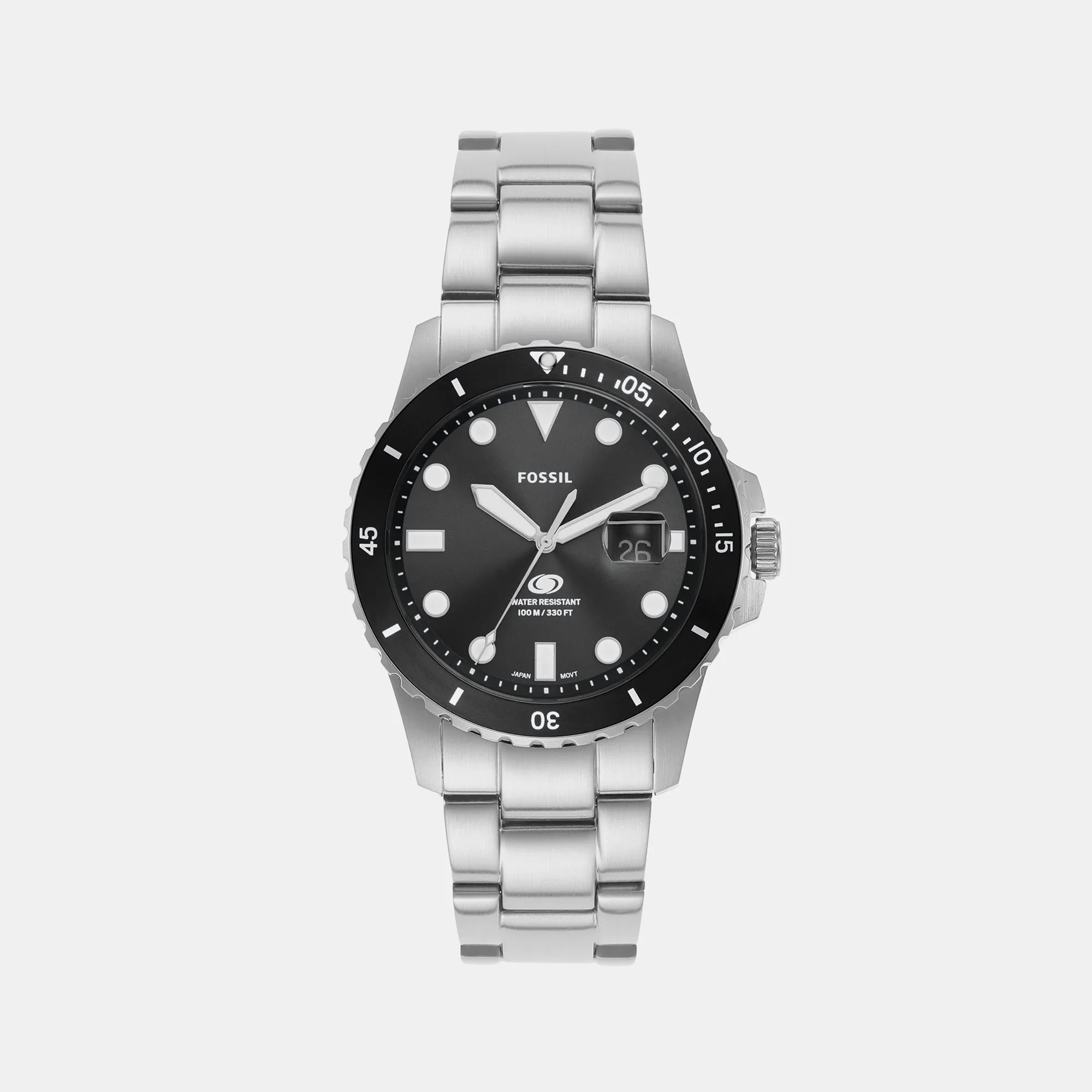 Blue Dive Men Quartz Black Dial Analog Stainless Steel Watch FS6032