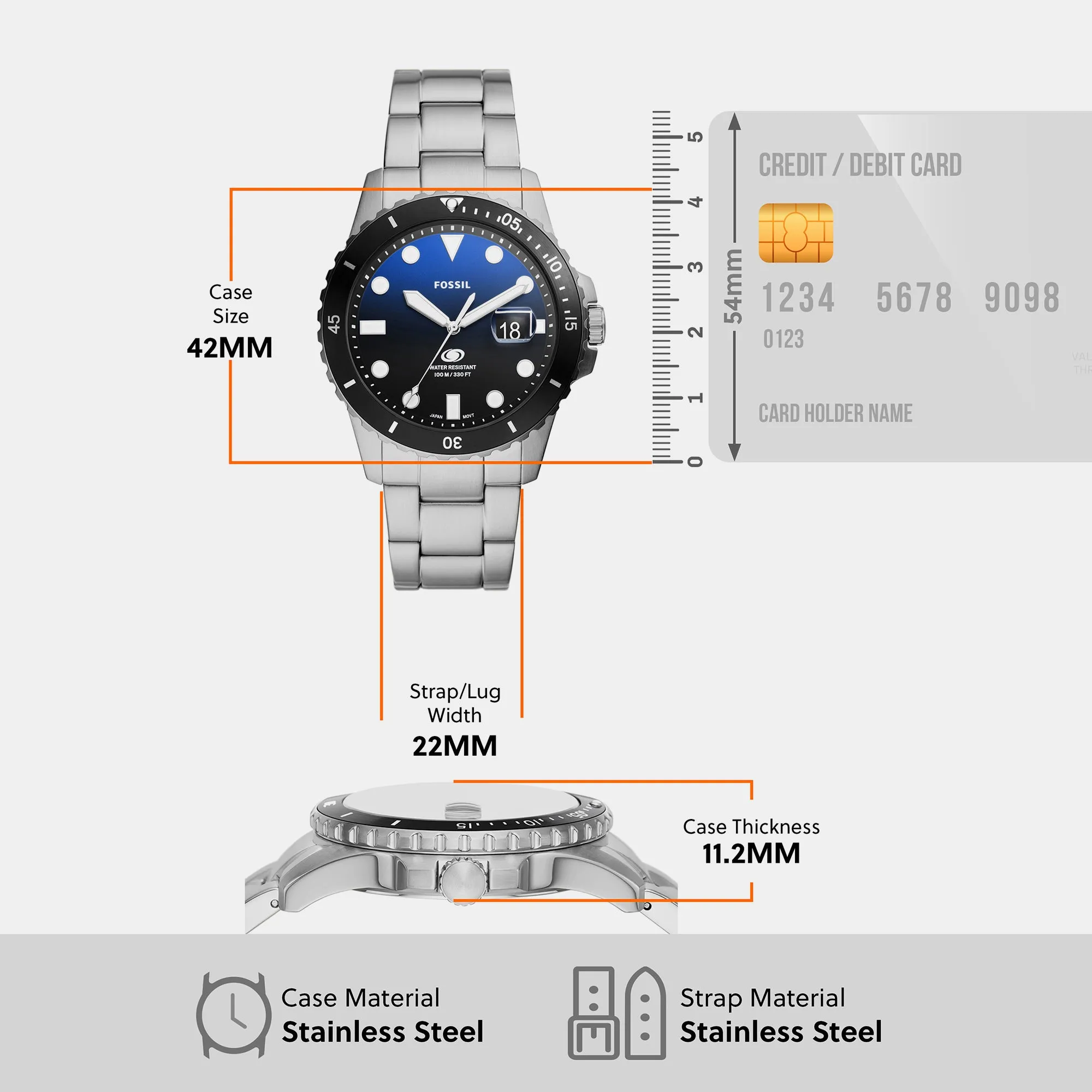 Blue Dive Men Quartz Blue Dial Analog Stainless Steel Watch FS6038