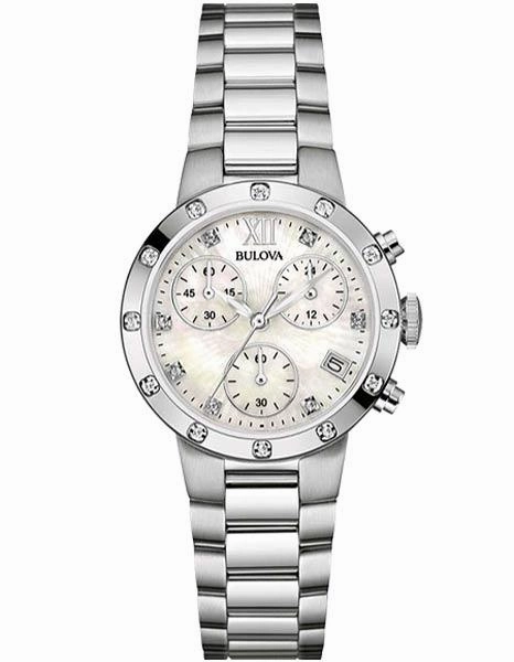 Bulova Ladies Diamond Chronograph - Mother of Pearl Dial - Steel Case & Bracelet