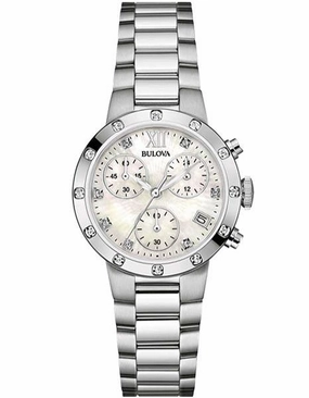 Bulova Ladies Diamond Chronograph - Mother of Pearl Dial - Steel Case & Bracelet
